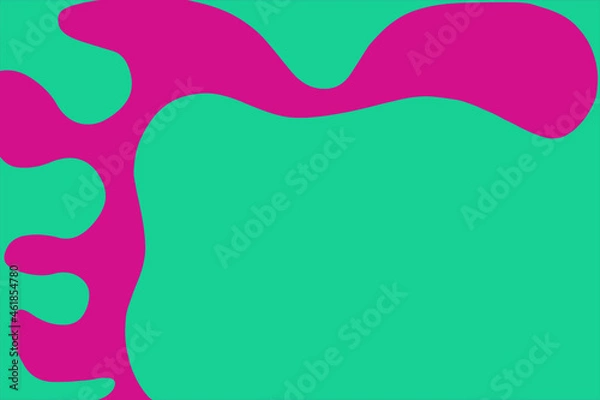 Fototapeta 明るいエメラルドグリーン地にピンクの曲線模様のフレーム
