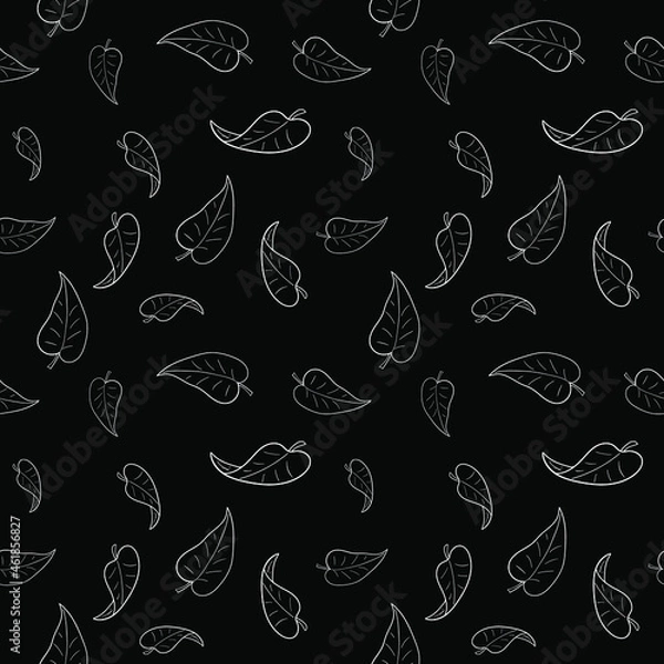 Fototapeta White leaves on a black background. Vector seamless pattern