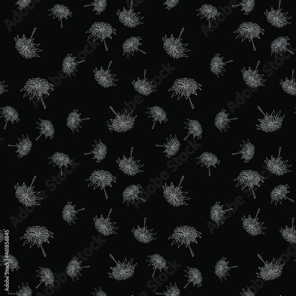 Fototapeta White flowers on a black background. Vector seamless pattern