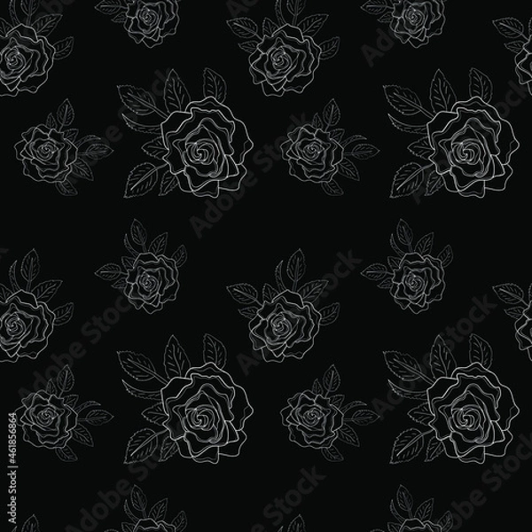 Fototapeta White roses on a black background. Vector seamless pattern