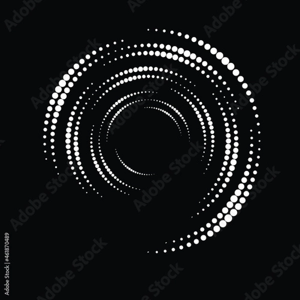 Obraz Halftone dots in Semi Circle Form .  Vector Illustration .Technology round. Circle logo . Design element . Abstract Geometric shape . White dots on the black background .