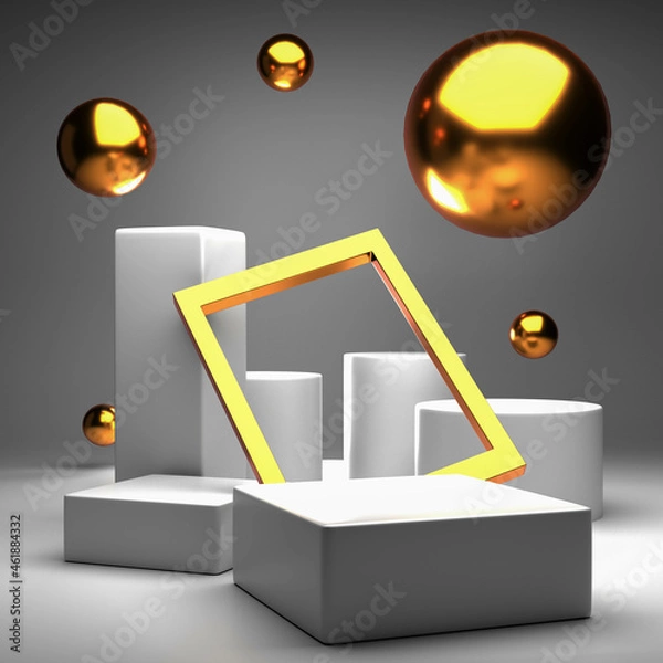 Obraz Pedestal display on White color background with the floor. Platform for product presentation, display Abstract composition
