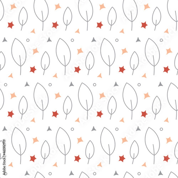 Obraz Vector autumn seamless pattern  on a light background. Autumn leaves and small elements. Flat and doodle. Suitable for cards,  invitations, paper and others