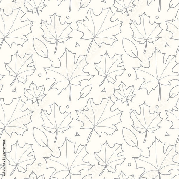Fototapeta Vector autumn seamless pattern  on a light background. Autumn leaves and small elements. Doodle. Suitable for cards,  paper and others