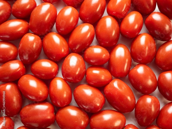 Obraz Pigeon heart cherry tomatoes, background. Flat lay, top view.