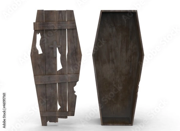 Obraz old wooden coffin on the white background 3d-rendering