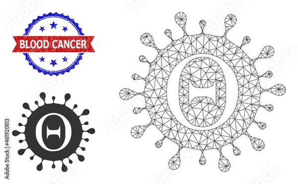 Fototapeta Polygonal Tetta coronavirus carcass icon, and bicolor grunge Blood Cancer seal stamp. Mesh carcass image created from Tetta coronavirus icon.