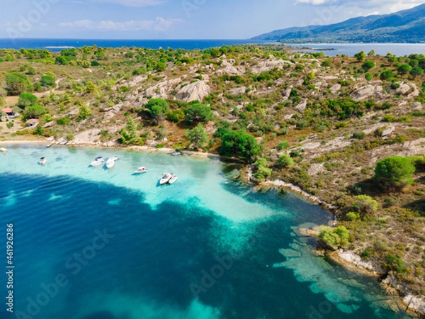Fototapeta Breathtaking drone photo of the bay of Vourvourou, in Northern Greecem Halkidiki 