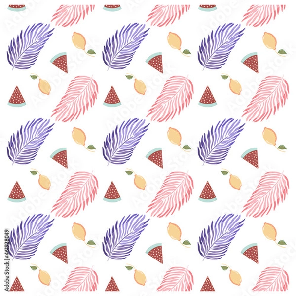 Fototapeta seamless pattern with summer fruits and leaves
