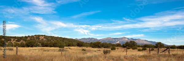 Obraz Ultrawide panorama of the Manzano Mountains from Abo Mission at Salinas Pueblo Missions National Monument in New Mexico
