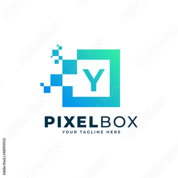 Fototapeta Initial Letter Y Digital Pixel Logo Design. Geometric Shape with Square Pixel Dots. Usable for Business and Technology Logos