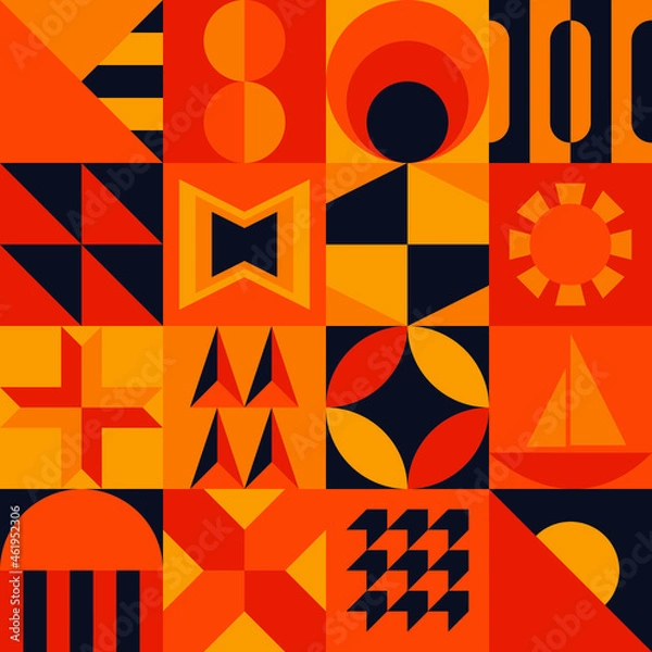 Fototapeta simple funky colorful geometric pattern design. fun seamless illustration for backgrounds and wallpaper. flat shapes composition pattern.