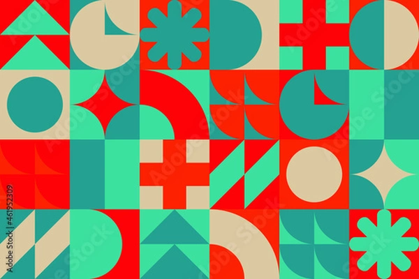 Fototapeta simple funky colorful geometric pattern design. fun seamless illustration for backgrounds and wallpaper. flat shapes composition pattern.