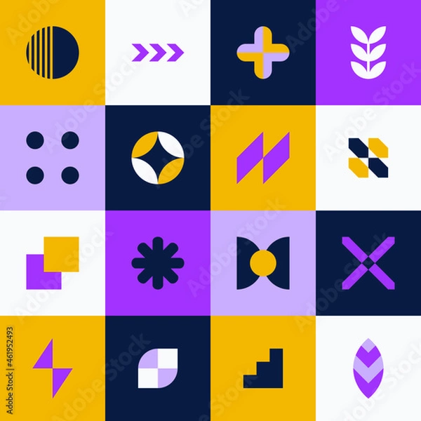 Fototapeta simple funky colorful geometric pattern design. fun seamless illustration for backgrounds and wallpaper. flat shapes composition pattern.