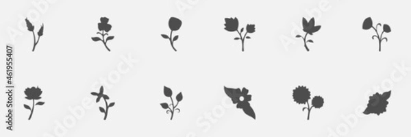 Fototapeta floral set of silhouettes of plants and flowers