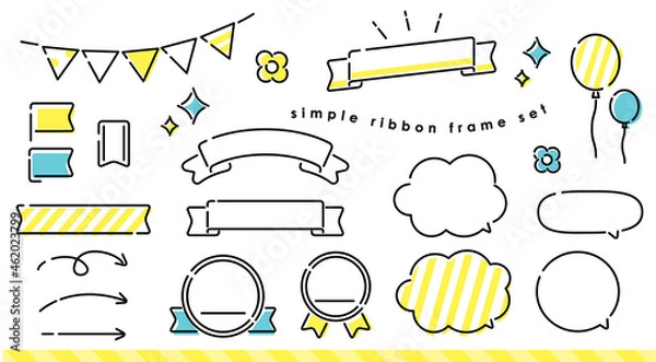 Fototapeta シンプルでかわいいリボン・ フレーム・吹き出しアイコンセット　見出し 　 Vector icon set with simple design Ribbons and frames