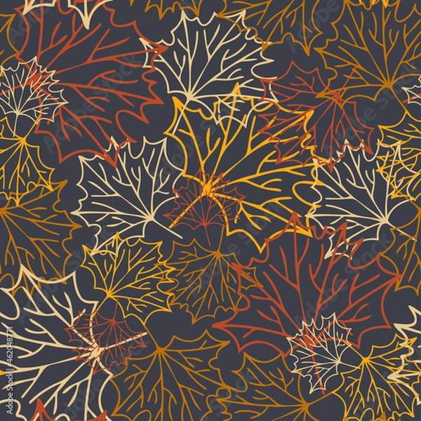 Obraz Seamless vector pattern of decorative autumn botanical leaves in pastel orange tones