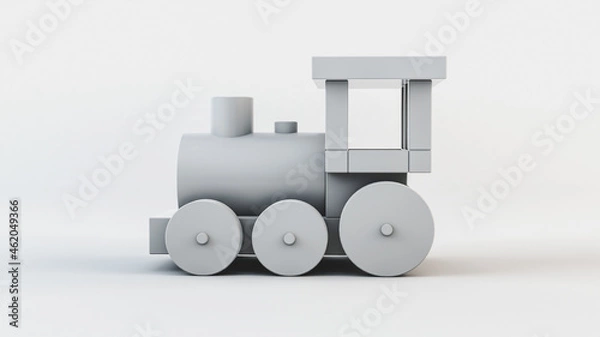 Fototapeta Toy train on a light background. 3d rendering illustration.