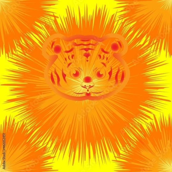 Fototapeta Sunny Tiger face logo logo template is a new year symbol for background or design.