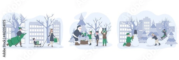 Obraz Set winter holiday people. Vector flat illustration.