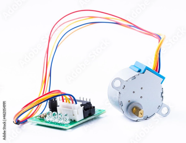 Fototapeta Stepper motor and controller for arduino isolated on white background.