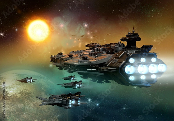 Obraz space ship fleet 3D illustration