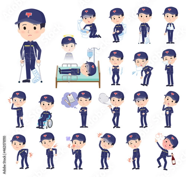 Fototapeta 怪我や病気の状態の郵便配達員男性のセット