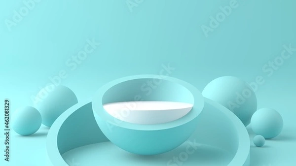 Obraz Original product display with a circular shape on a half sphere, in pastel green. Ideal for beauty products, creams. Striking and clean design.