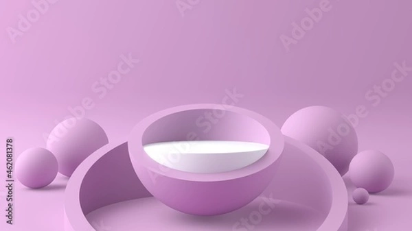 Obraz Original product display with a circular shape on a half sphere, in pastel pink. Ideal for beauty products, creams. Striking and clean design.