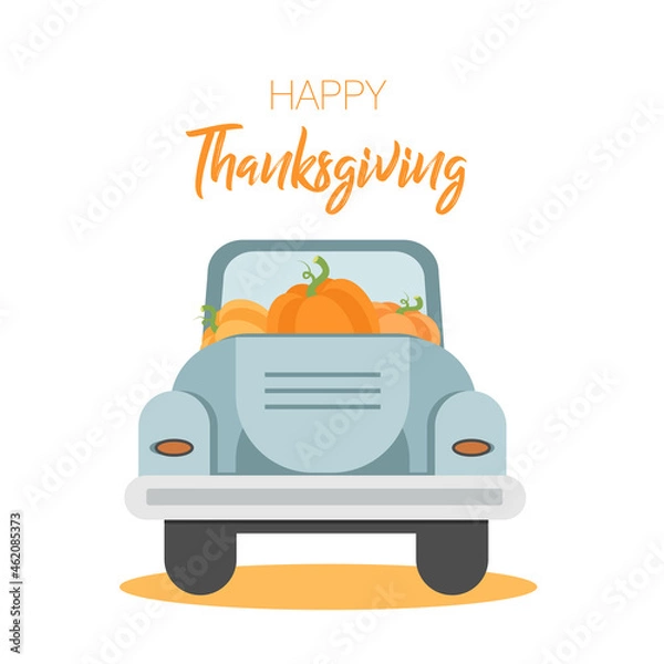 Fototapeta Celebration quote "Happy Thanksgiving" on textured background for postcard, autumn icon, logo or badge. Autumn vector vintage style calligraphy