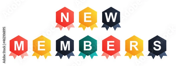 Fototapeta New Members - text written on Beautiful Isolated Colourful Shapes with White background