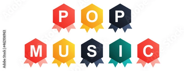 Fototapeta Pop Music - text written on Beautiful Isolated Colourful Shapes with White background