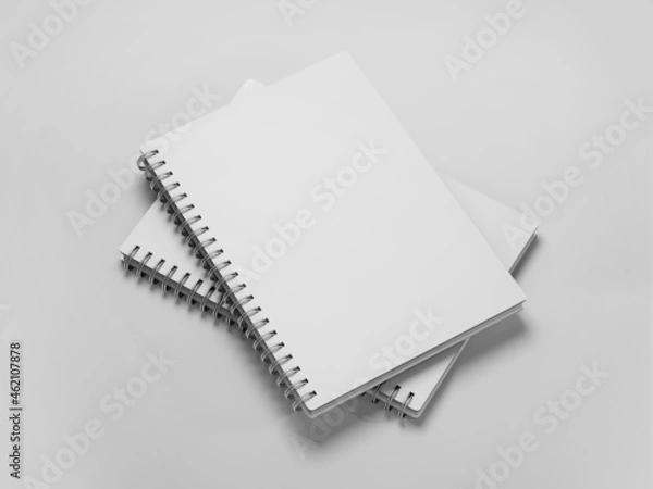 Obraz White Spiral notebook mockup, blank workbook notepad template, 3d rendering isolated on light background