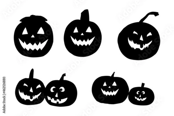 Fototapeta Halloween pumpkin silhouette vector illustration. Pumpkin Silhouette set.