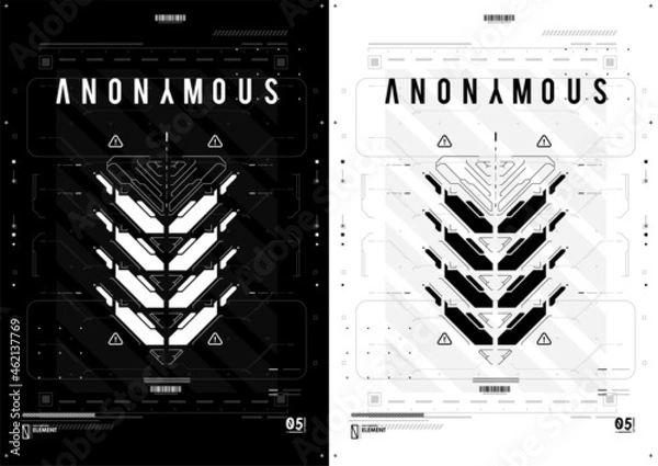 Fototapeta Cyber culture, Cyberpunk futuristic poster. programming and virtual environments. hacking, Modern flyer for web and print. Tech Abstract poster template with HUD elements.