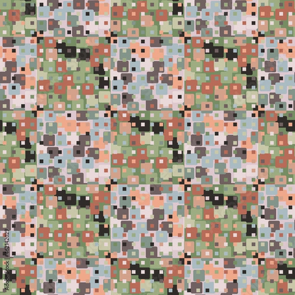 Fototapeta A combination of rounded squares. Green, brown, beige, pale lilac shades. Seamless texture. Editable.