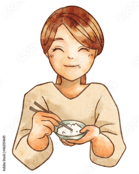 Obraz 笑顔でお米を食べる女性