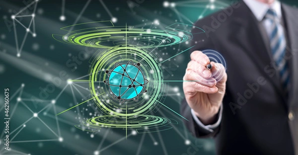 Fototapeta Man touching a global network concept