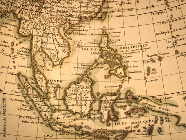 Fototapeta アンティークの世界地図　東南アジア