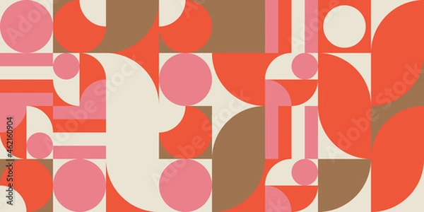 Fototapeta Modern vector abstract  geometric background with circles, rectangles and squares  in retro scandinavian style. Pastel colored simple shapes graphic pattern.