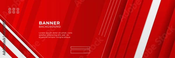 Obraz Abstract red banner background design template vector illustration with 3d overlap layer and geometric wave shapes. Polygonal abstract background, texture, advertisement layout and web page