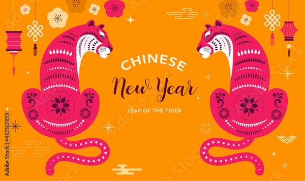 Fototapeta Chinese new year 2022 year of the tiger - Chinese zodiac symbol, Lunar new year concept, modern background design