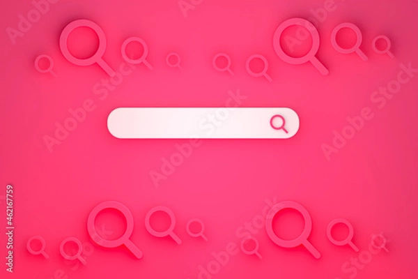 Fototapeta Search bar and icon search 3d render minimal design on pink background