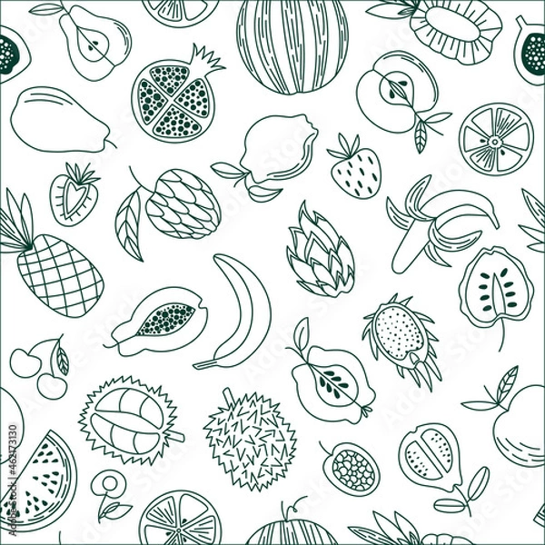 Obraz Silhouettes of fruits and berries. Seamless pattern for wallpaper, fabric, surface design. Line art illustration