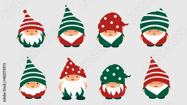 Fototapeta Little garden cute gnomes and elves in cartoon style. Characteristic fairies for children and kids. Kawaii gnome and magic elf design. Vector illustration.