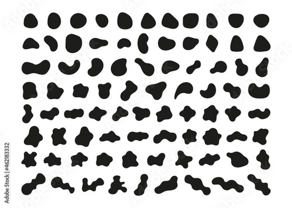 Fototapeta Organic abstract random blob black shapes minimal design. Fluid irregular forms elements. Liquid blotch silhouettes, amorphous frame water, creative bubble. Vector illustration