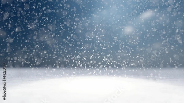 Fototapeta Christmas bokeh background snowflakes falling down on surface illustration