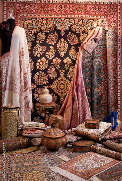 Fototapeta display of carpet and beautiful fabric