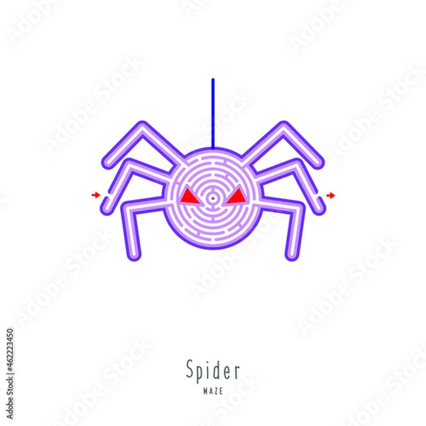 Fototapeta Abstract maze spider. Game for children and parents. Puzzle for kids. Labyrinth conundrum. Flat vector illustration isolated on white background. One Entrance, One Exit. Cartoon style.