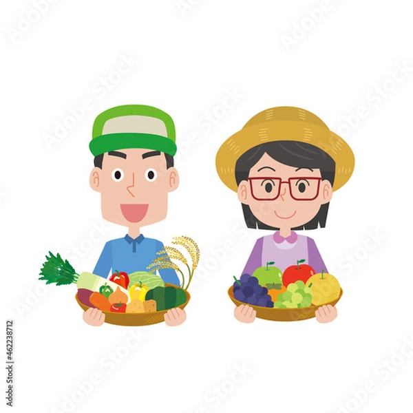 Fototapeta 野菜とくだものを持つ夫婦